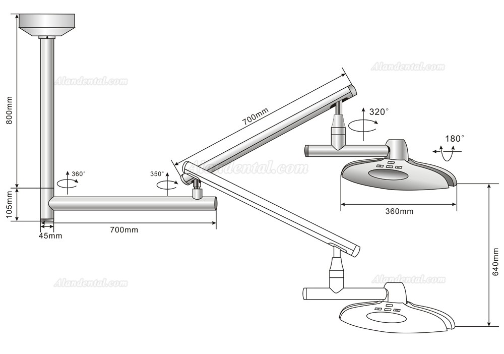 KWS KD-2012D-5 90W LED Dental Surgical Light Ceiling-Mounted Shadowless Lamp CE